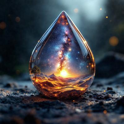 Primary subject: A glass globe with a picture of a sunset inside.

Setting/background: The glass globe is placed on a dirt surface.

Visual style: The image is a digital artwork.

Colors and mood: The colors in the image are warm and vibrant, creating a serene and peaceful atmosphere.